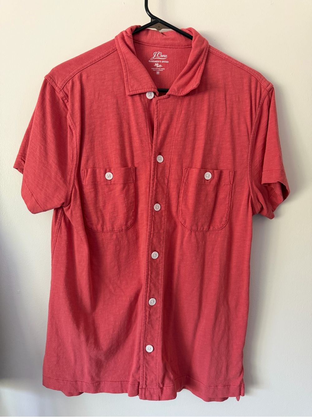 J. Crew Men’s Short Sleeve Button-Up Shirt in Coral Red
